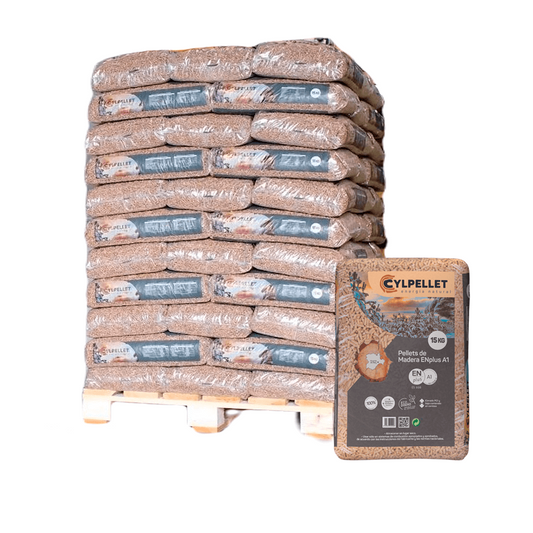 Pellet 6,3 mm o wysokiej kaloryczności 4,96–5,28 kWh/kg, popiół 0,5% – na palecie
