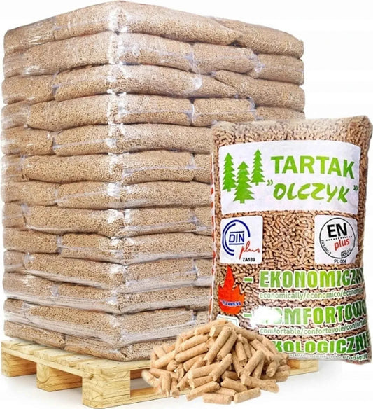 Pellet ENplus A1 / DINplus – 65 worków × 15 kg, paleta 975 kg