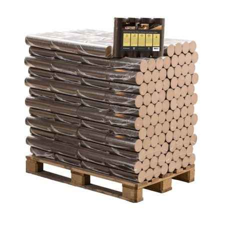 Brykiet bukowy okrągły – pełna paleta 960 kg (96 paczek × 10 kg)